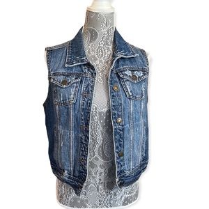 Forever 21 Blue distressed Denim Jean Vest size Medium